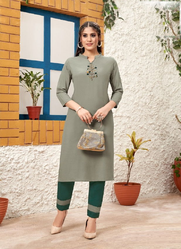 Vff Tulashi Rayon Designer Ethnic Wear Kurti With Pant Collection